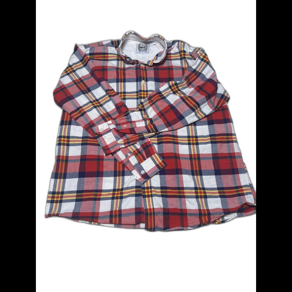Vintage Cinch Mens L Miller Style Plaid Button Down Shirt Blue Red Cowboy